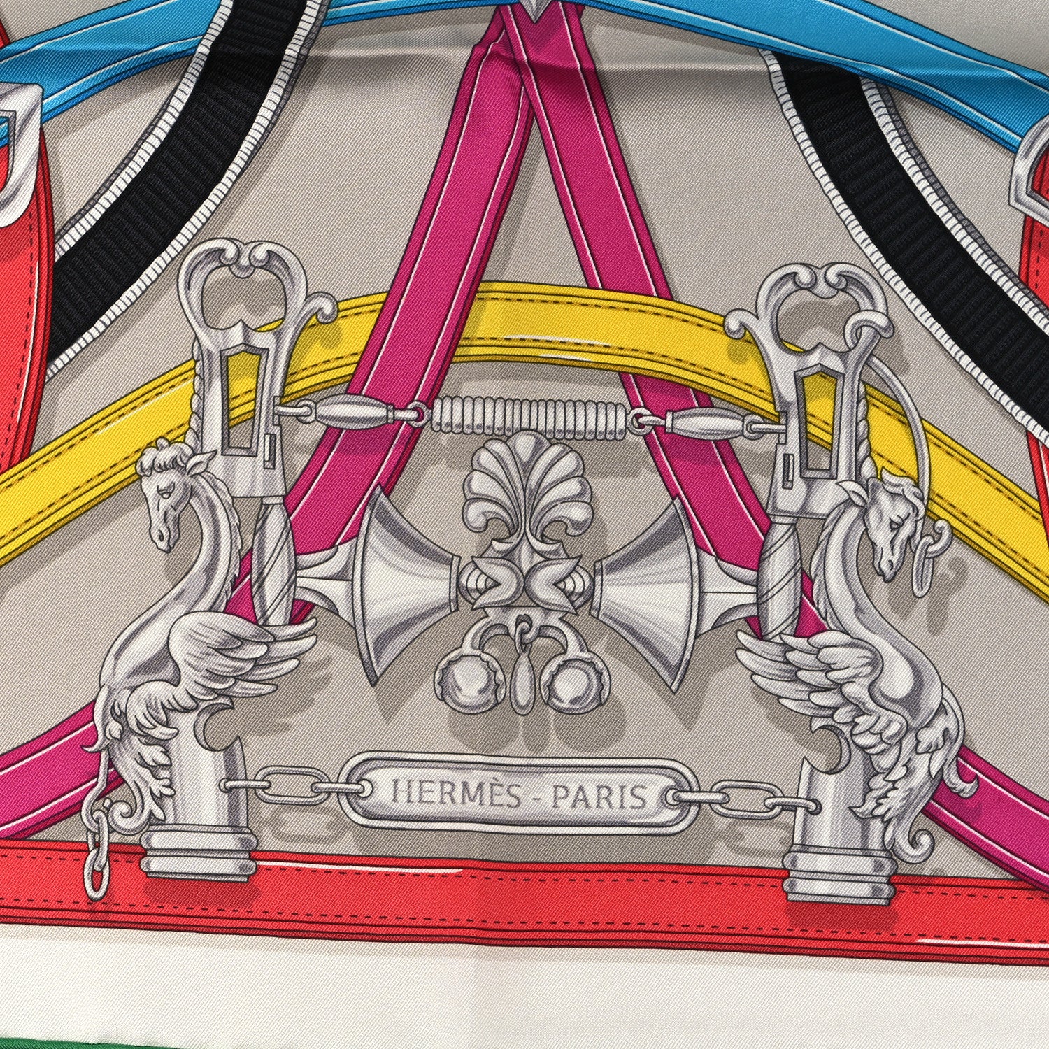 Hermes Silk Harnais Legendaire Scarf 90 Gris Argent Fuchsia Multicolore 2 of 3