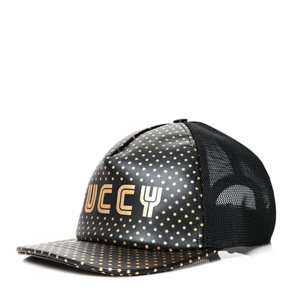 Gucci X SEGA Calfskin GUCCY Stars Baseball Hat XL Black Gold 1 of 9