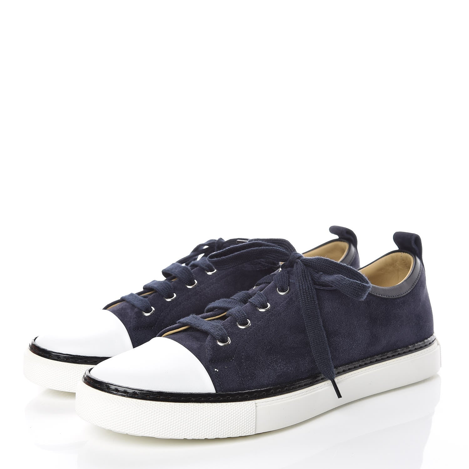 Hermes Velvet Goatskin Calfskin Mens Kin Mans Sneakers 40 Marine 3 of 8