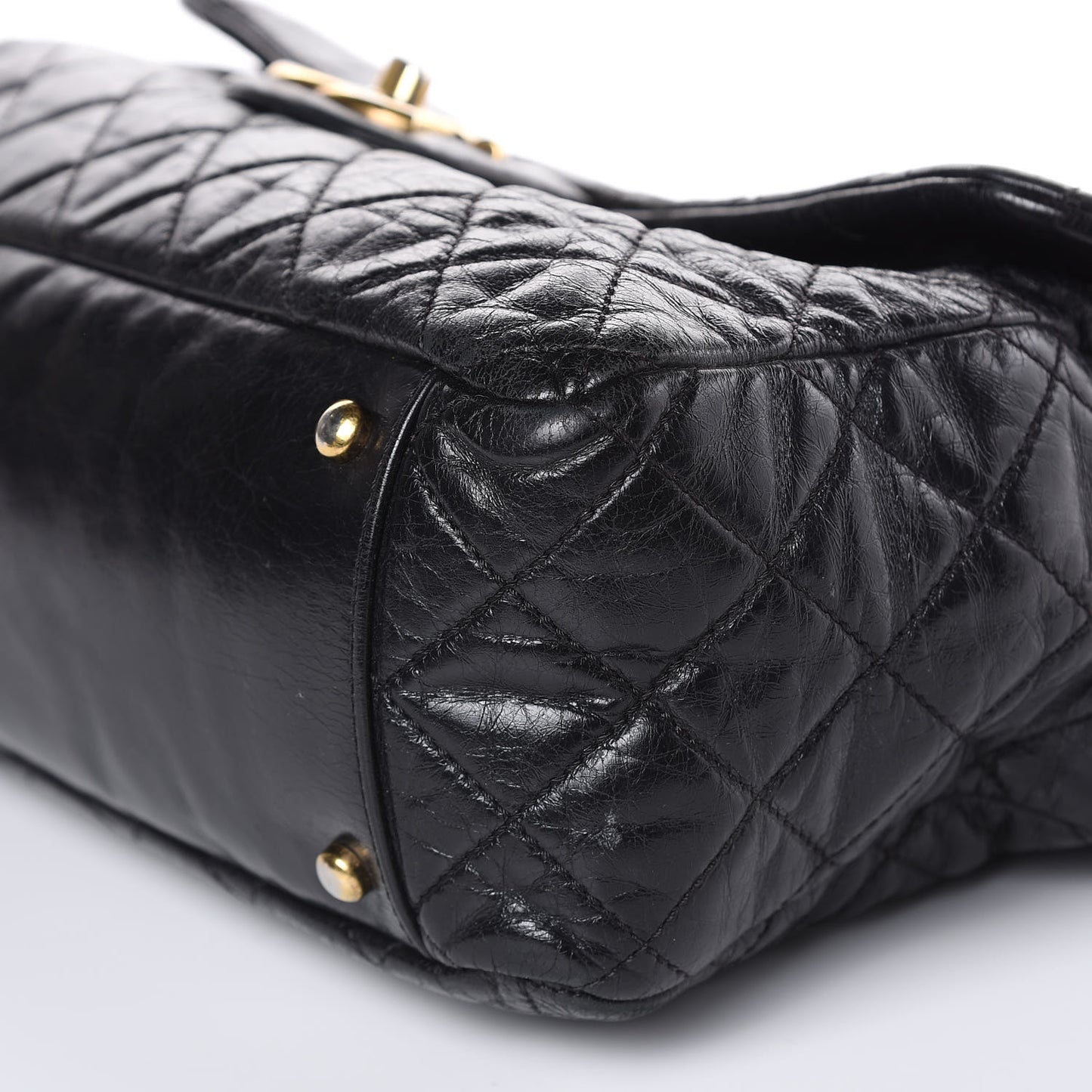 Glazed Calfskin Castle Rock Large Flap Black Burgundy
