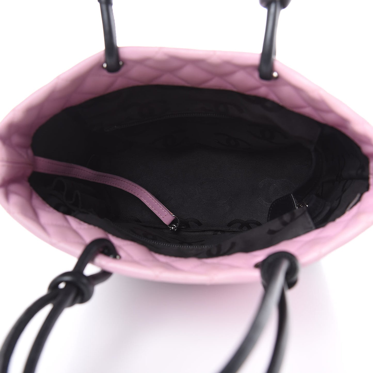 Calfskin Quilted Medium Cambon Tote Pink Black
