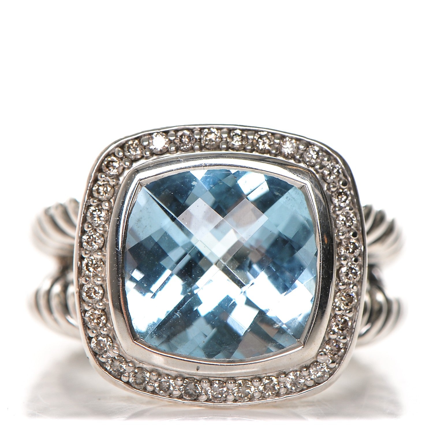 David Yurman Sterling Silver Diamond Blue Topaz 11mm Albion Ring 54 7 1 of 4