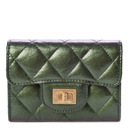 Chanel Glittered Aged Calfskin Quilted Reissue Flap Card Holder Wallet Holder Green 1 of 9