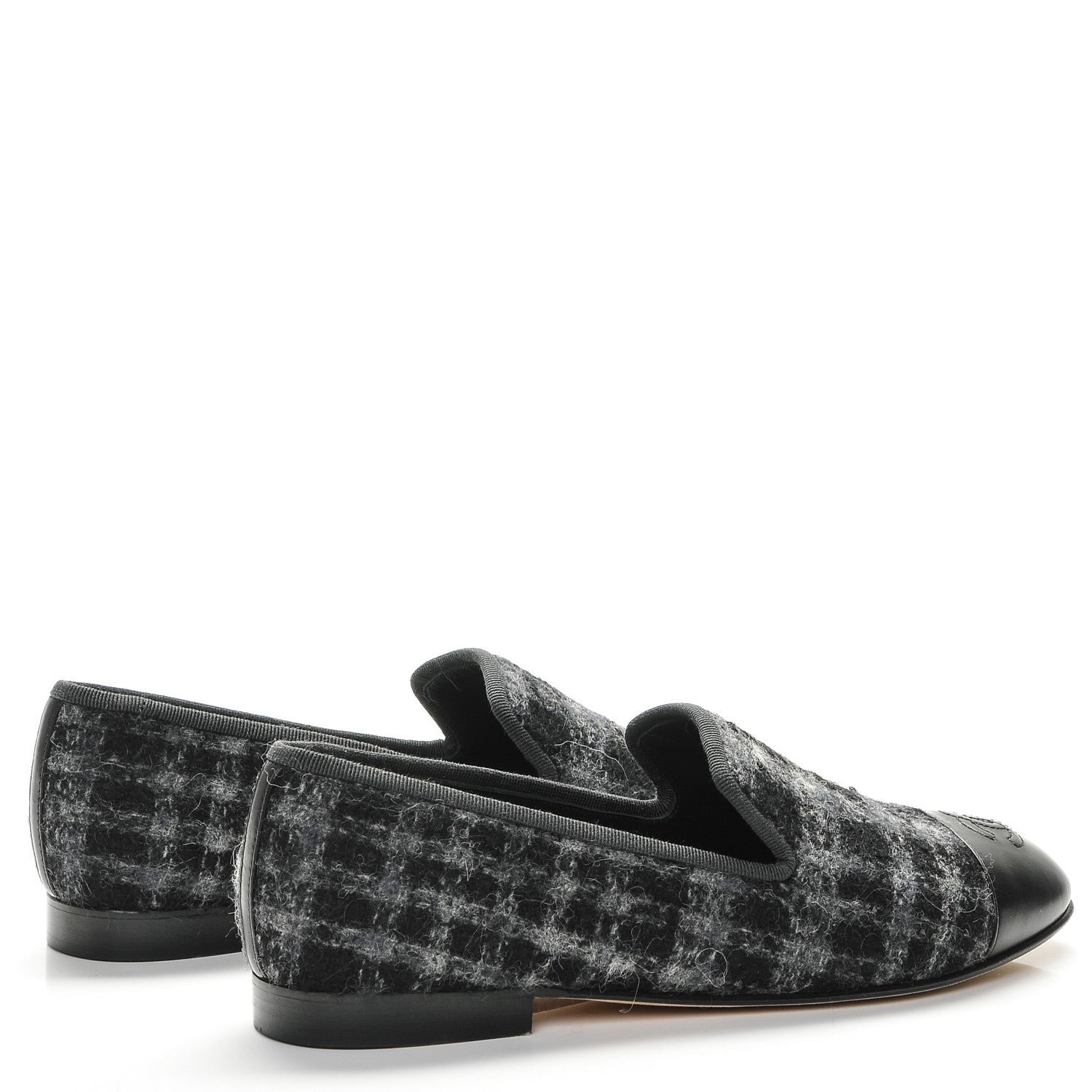 Chanel Tweed Lambskin Cap Toe Loafers 38 Blue Grey Black 3 of 11