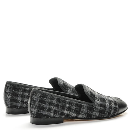 Chanel Tweed Lambskin Cap Toe Loafers 38 Blue Grey Black 3 of 11