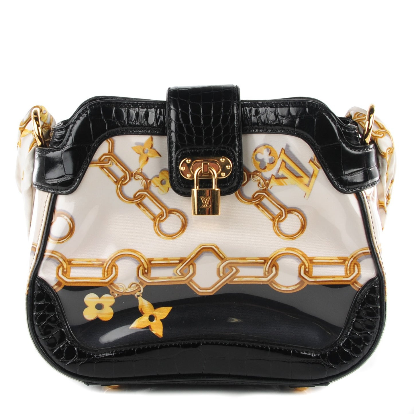Alligator Monogram Charms Linda Scarf Bag Black