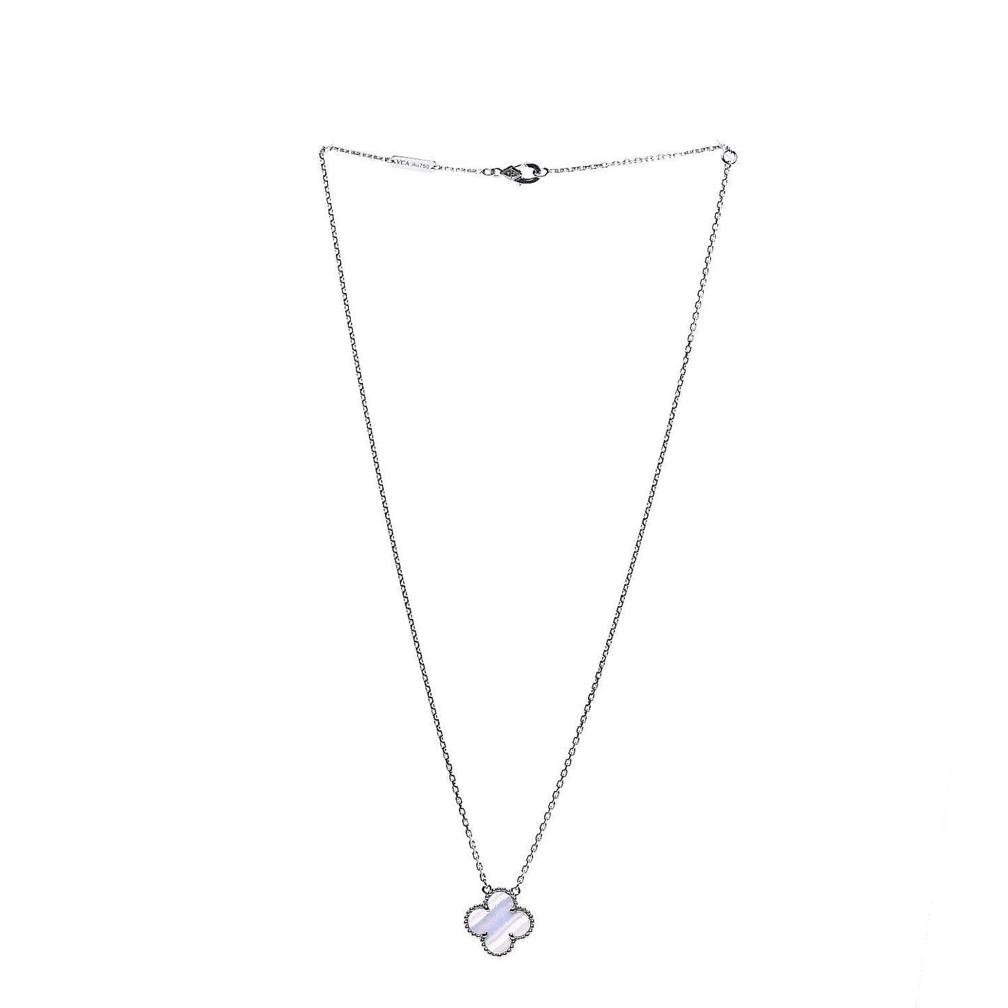 18K White Gold Chalcedony Vintage Alhambra Pendant Necklace
