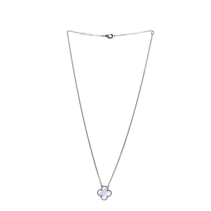 Van Cleef & Arpels 18K White Gold Chalcedony Vintage Alhambra Pendant Necklace 3 of 6