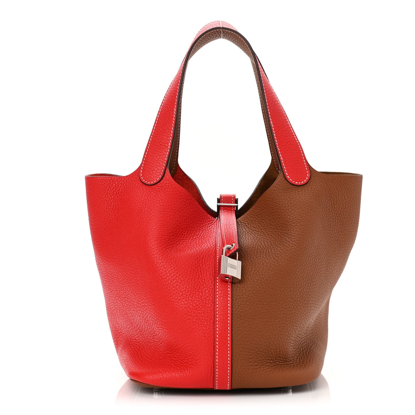 Taurillon Clemence Casaque Picotin Lock 22 MM Gold Rouge De Coeur