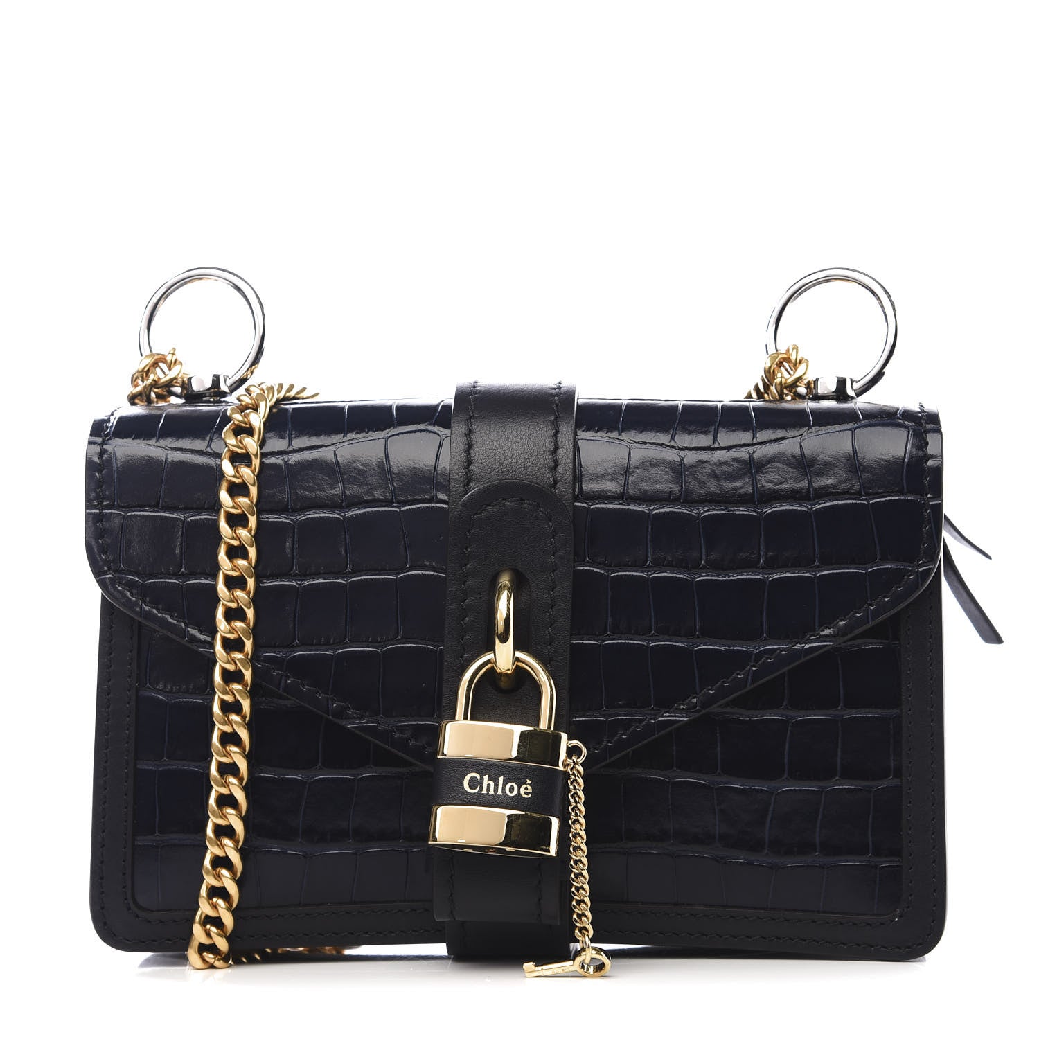 Chloe Calfskin Crocodile Embossed Aby Chain Shoulder Bag Full Blue 1 of 8
