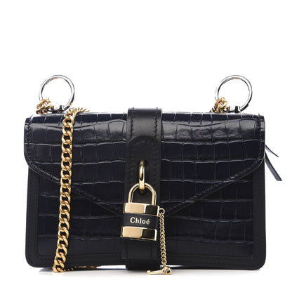 Chloe Calfskin Crocodile Embossed Aby Chain Shoulder Bag Full Blue 1 of 8