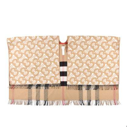 Burberry Cashmere TB Monogram Check Reversible Cape Scarf Archive Beige 1 of 4