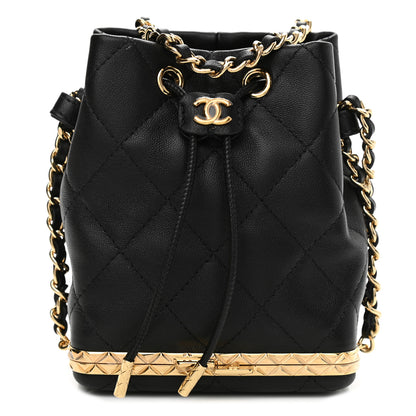 Chanel Metal Lambskin Quilted Small Chain Bucket Bag Black 1 of 12