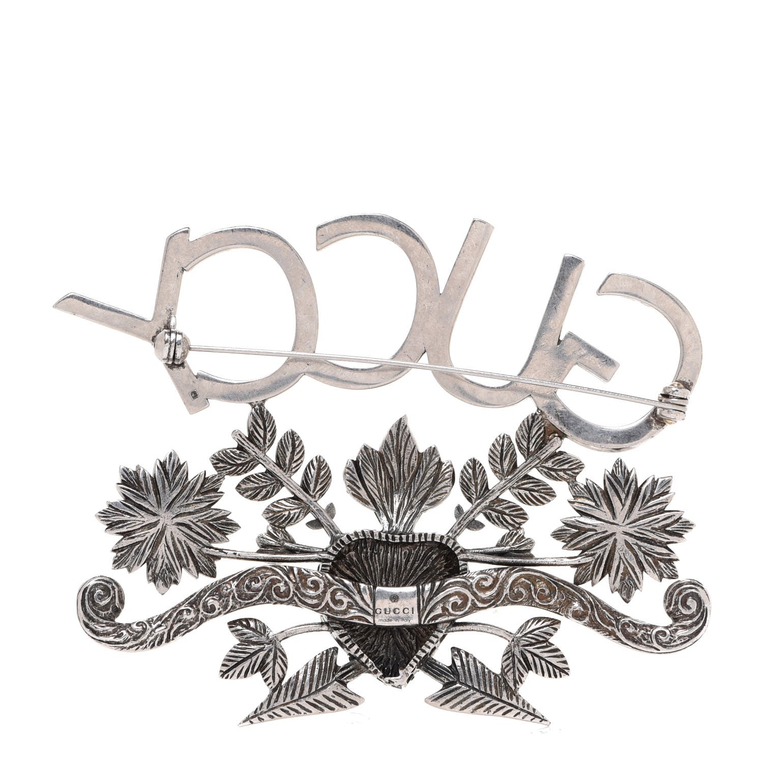 Gucci Metal Crystal Guccy Brooch Aged Silver 3 of 5