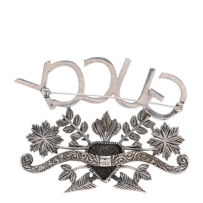 Gucci Metal Crystal Guccy Brooch Aged Silver 3 of 5