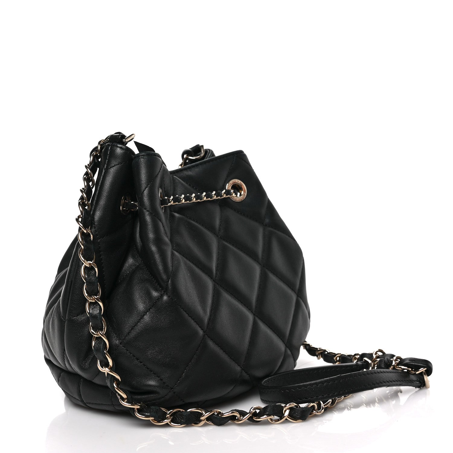 Chanel Lambskin Quilted CC Dweller Drawstring Bucket Bag Black 3 of 8