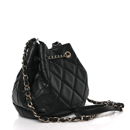 Chanel Lambskin Quilted CC Dweller Drawstring Bucket Bag Black 3 of 8