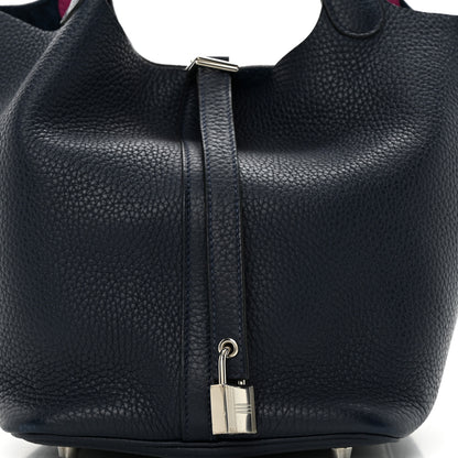 Hermes Taurillon Clemence Swift Eclat Picotin Lock 22 MM Bleu Nuit Rose Pourpre 8 of 10