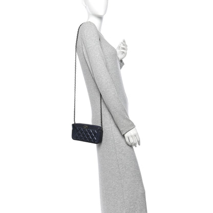 Chanel Metallic Caviar Quilted Small Boy Clutch With Chain Navy 2 of 12