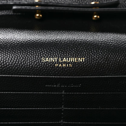Saint Laurent Grain De Poudre Matelasse Chevron Monogram Chain Wallet Black 6 of 8