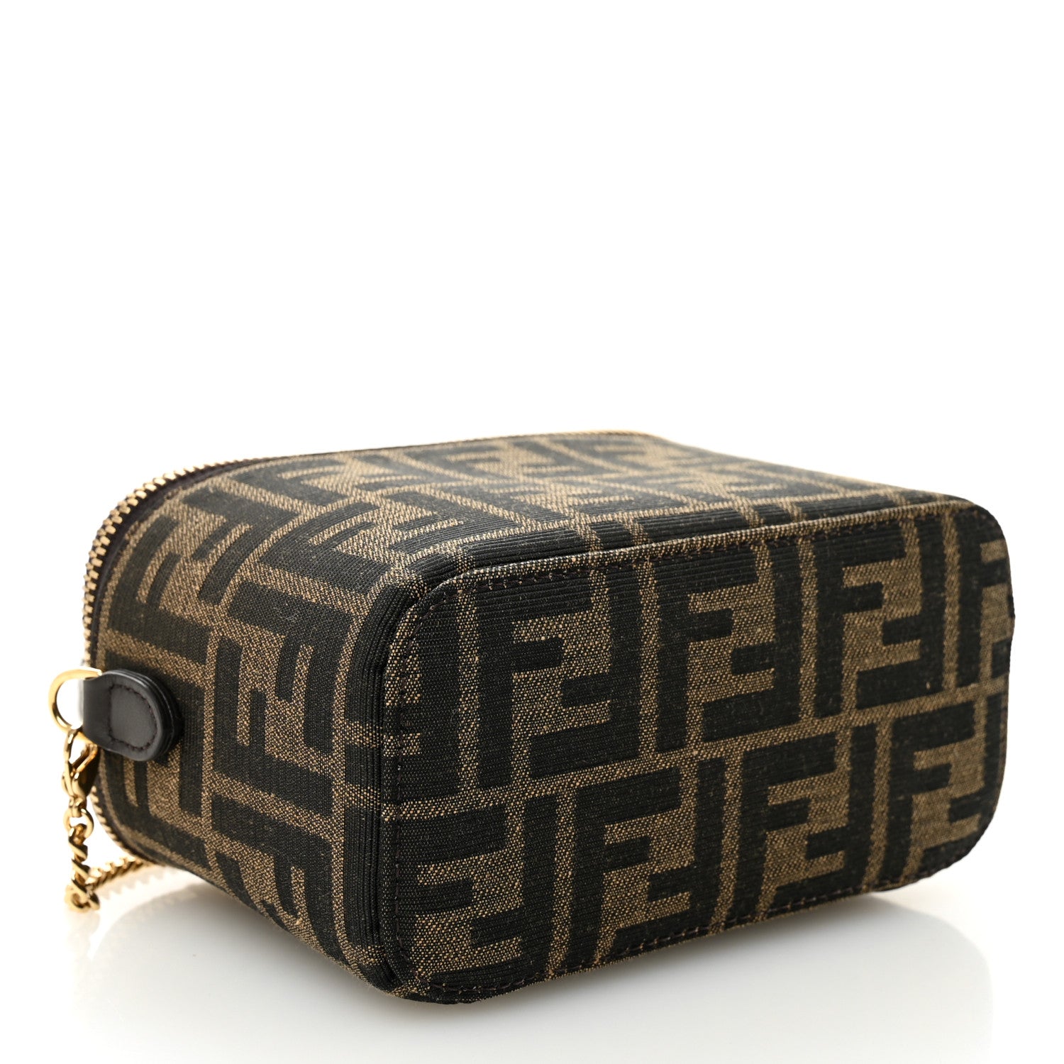 Fendi Vitello Grace Jacquard FF MIni Vanity Bag Tobacco Brown 4 of 10