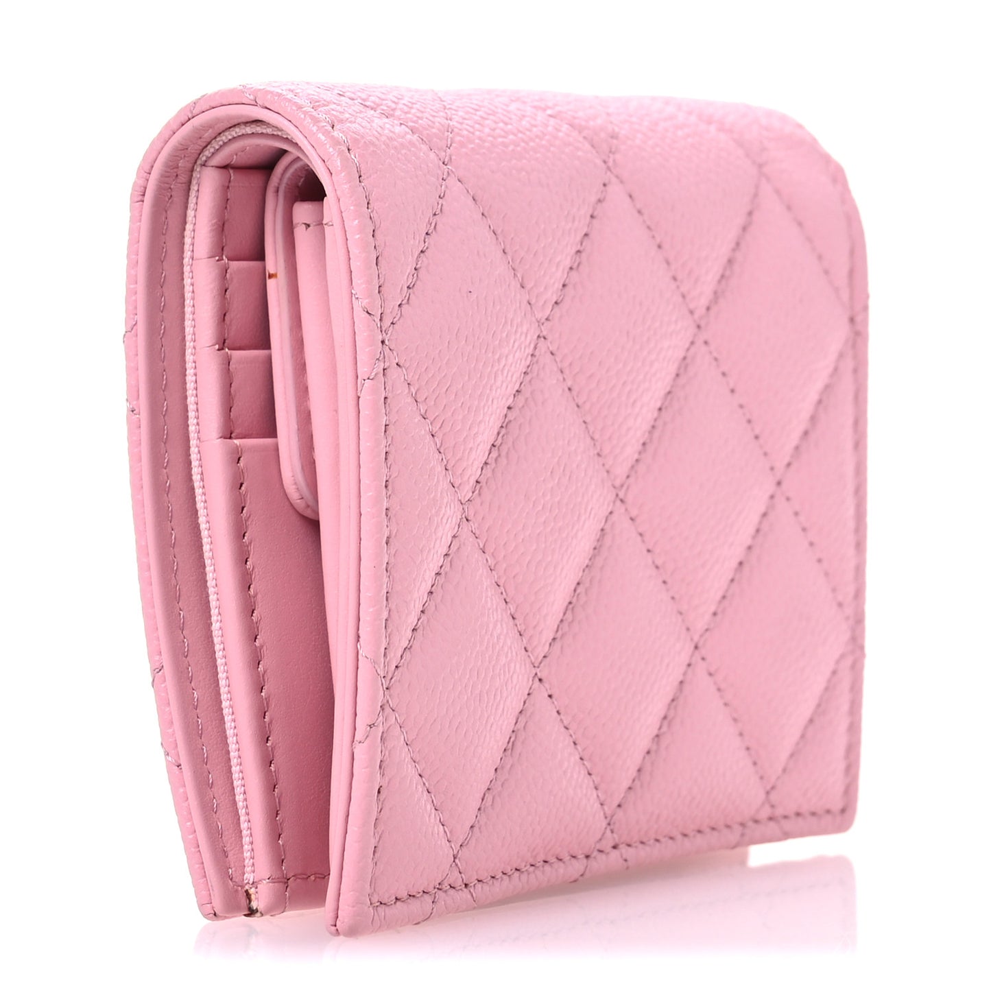 Caviar Quilted Multi Chain CC Compact Bifold Wallet Pink