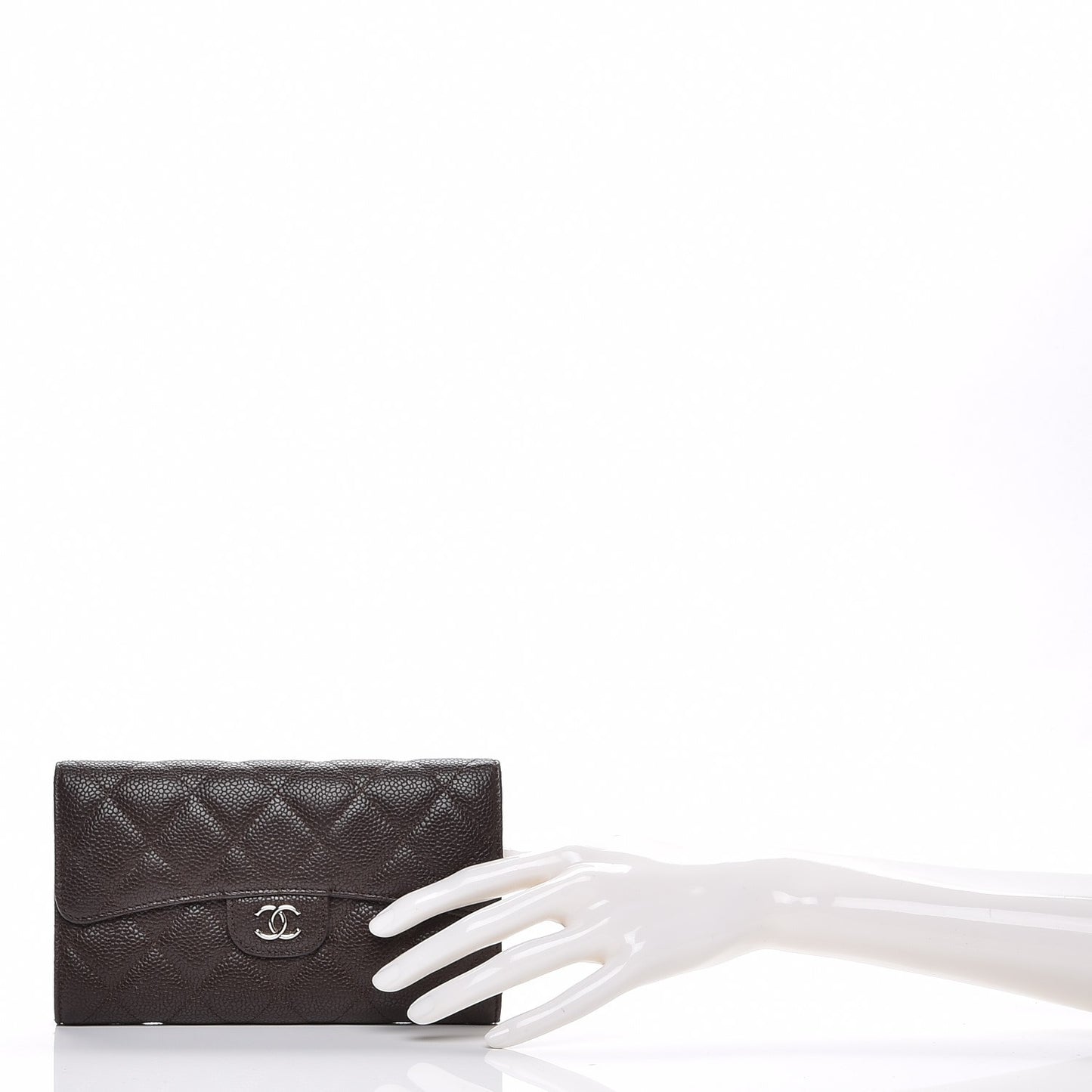 Caviar Quilted Large Flap Wallet Dark Brown