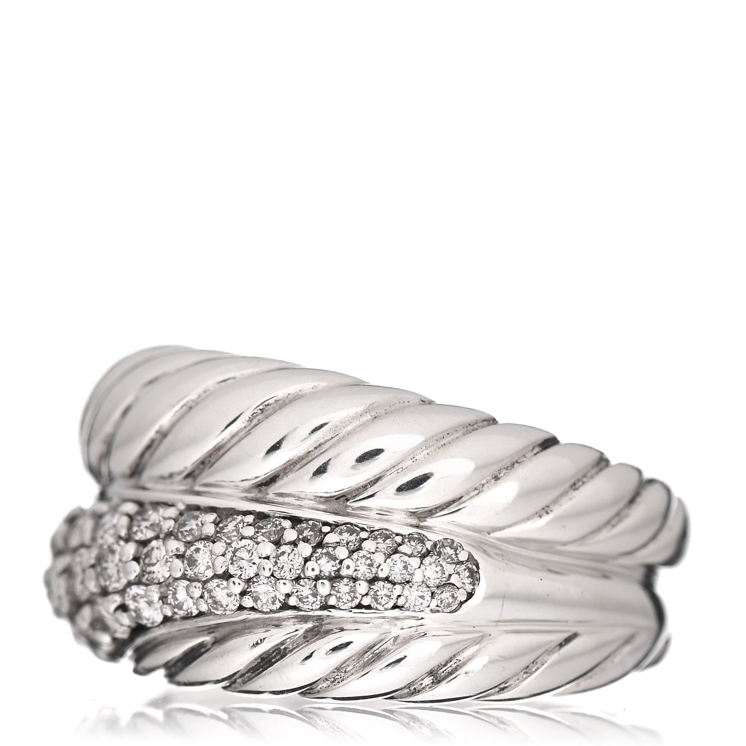 David Yurman Sterling Silver Diamond Thoroughbred Cable Wrap Ring 54 7 3 of 5