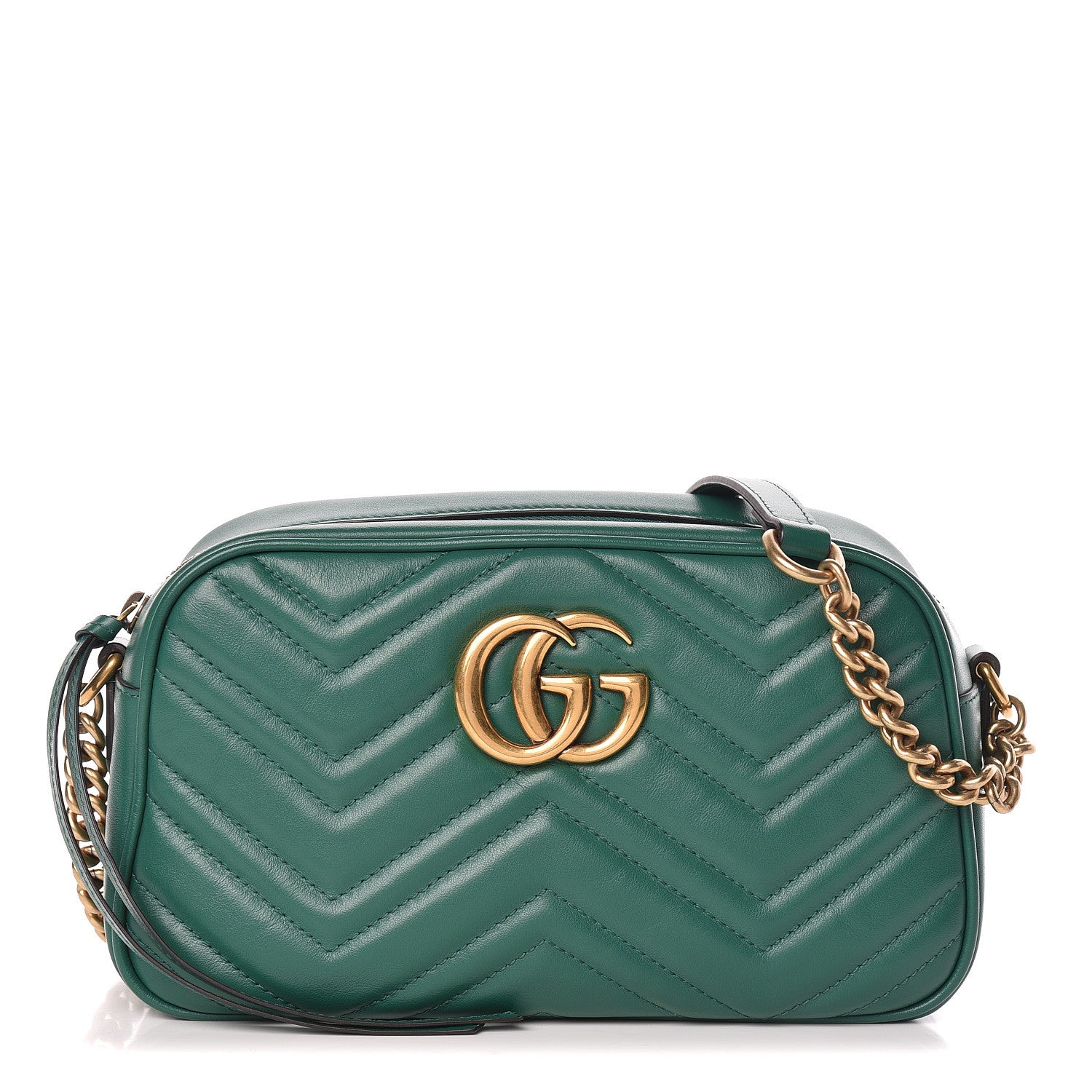 Gucci Calfskin Matelasse Small GG Marmont Chain Shoulder Bag Emerald Green 1 of 10