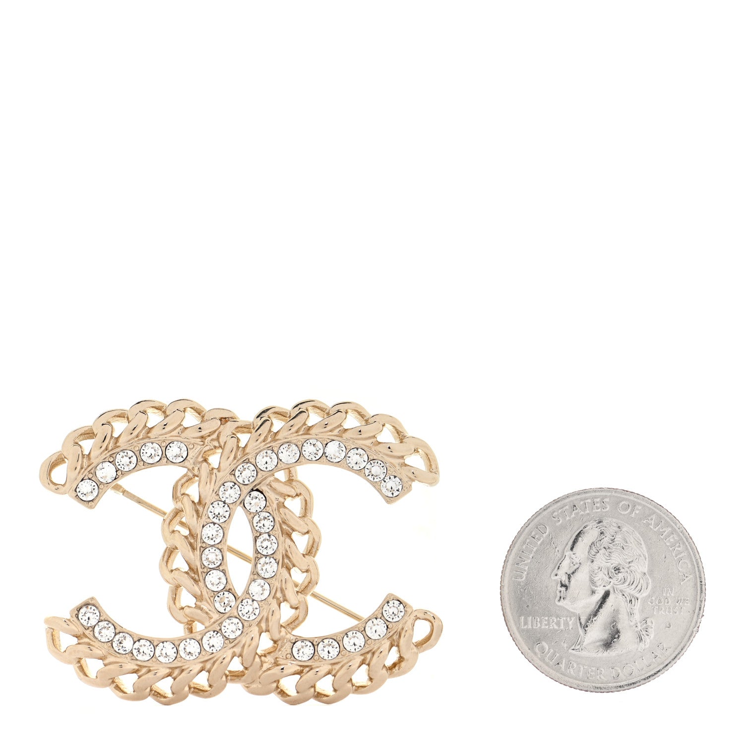 Chanel Crystal Chain CC Brooch Gold 2 of 6