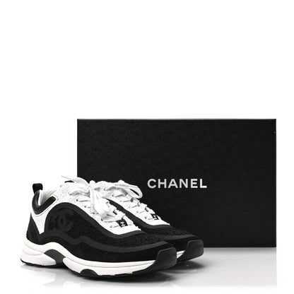 Chanel Tweed Suede Calfskin CC Sneakers 38 Black White 6 of 6