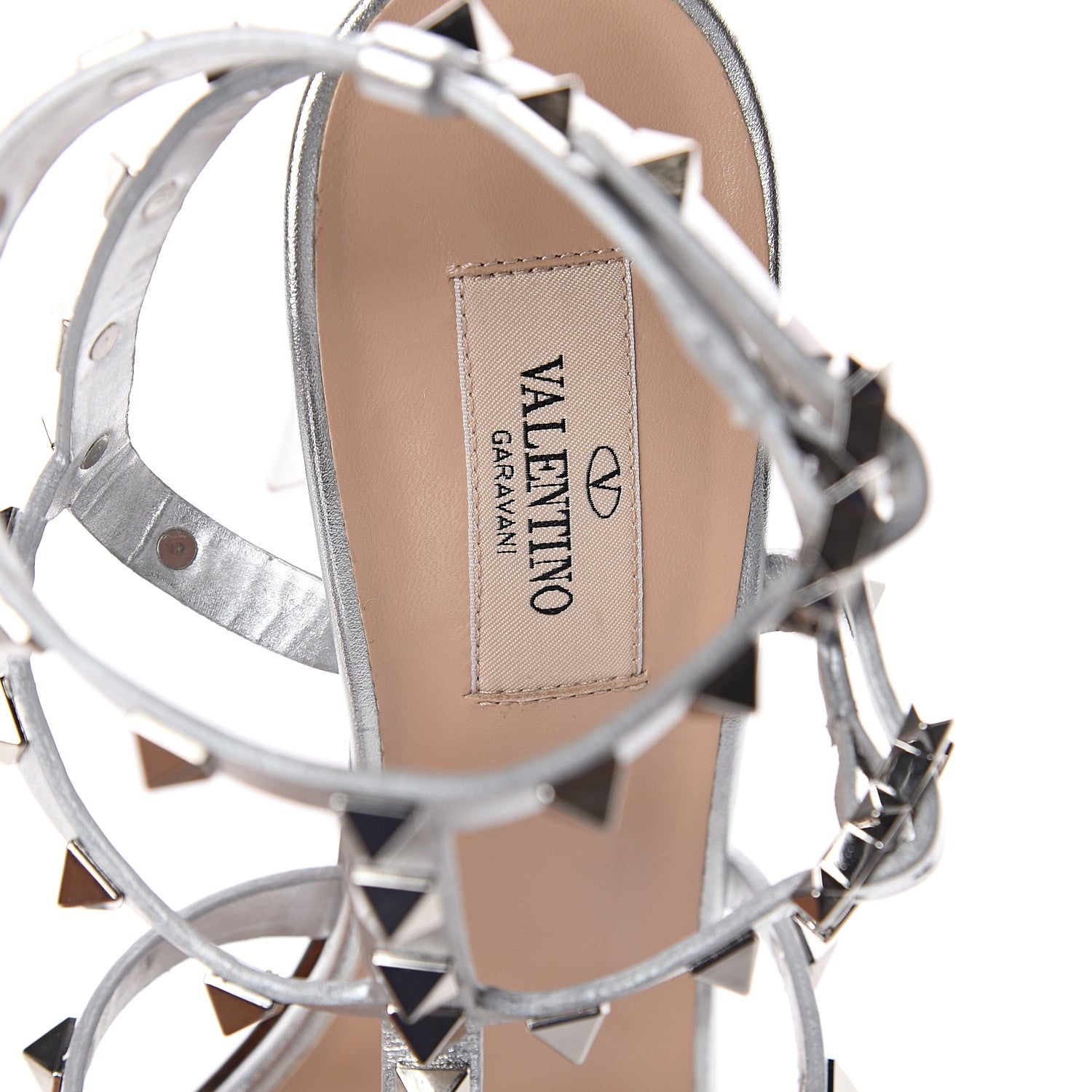 Valentino Garavani Metallic Calfskin Rockstud 90mm City Sandals 39 Silver 7 of 7