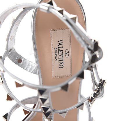 Valentino Garavani Metallic Calfskin Rockstud 90mm City Sandals 39 Silver 7 of 7