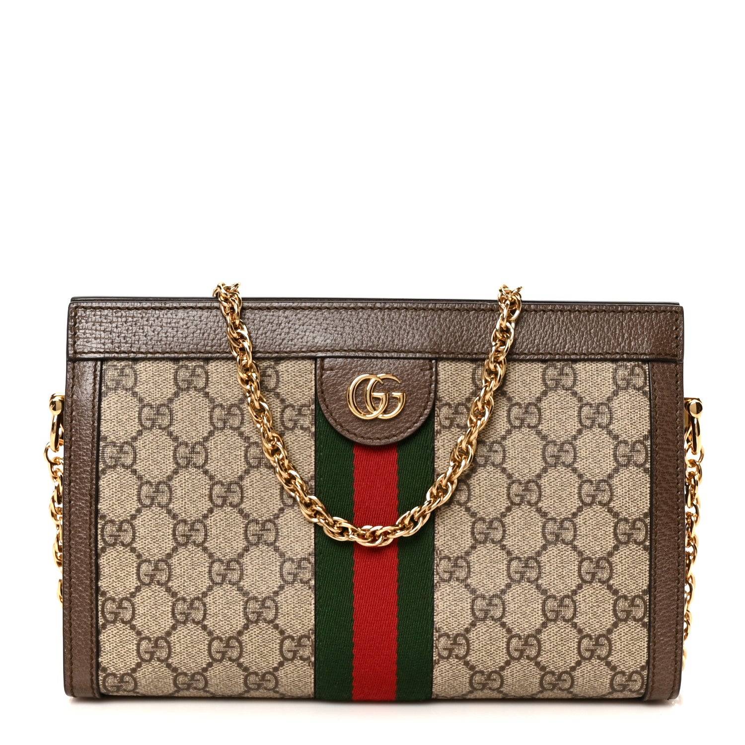 Gucci GG Supreme Monogram Web Small Ophidia Chain Shoulder Bag Brown 1 of 11