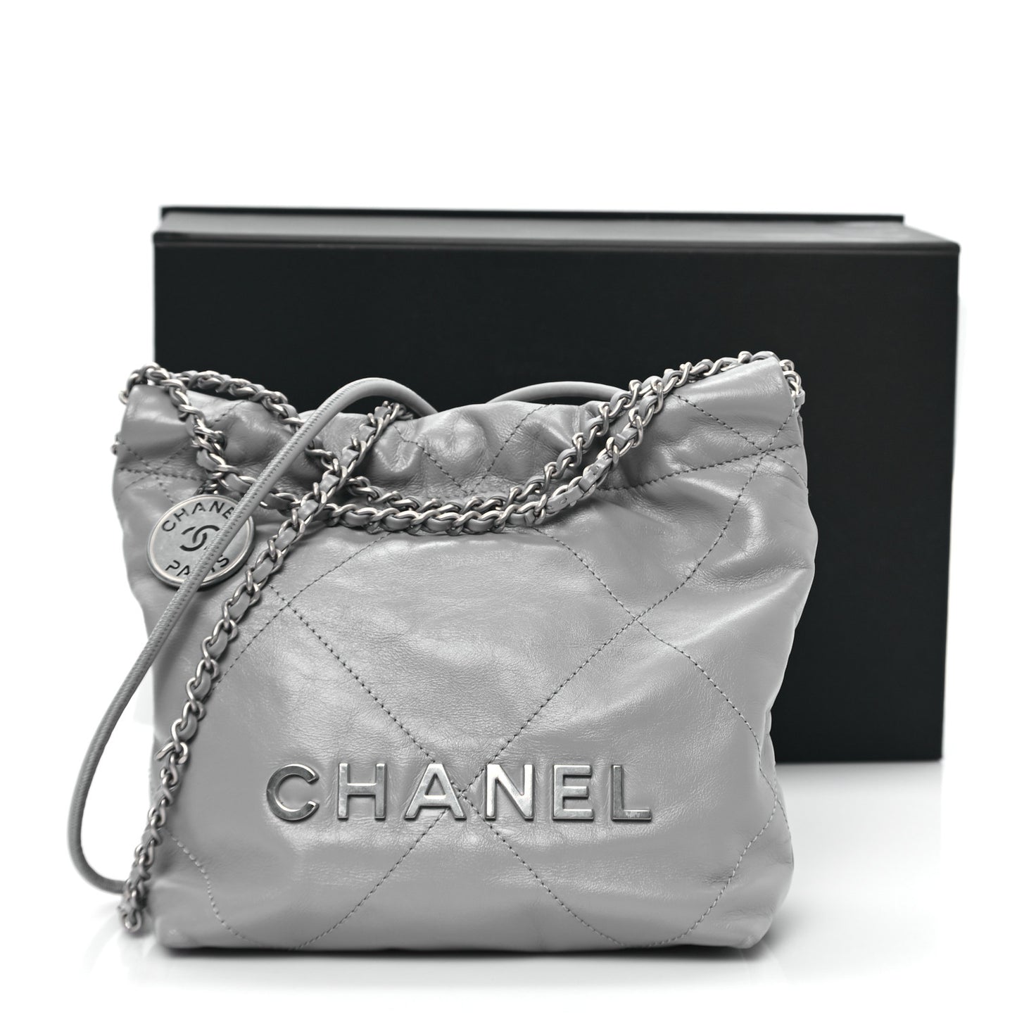 Shiny Calfskin Quilted Mini Chanel 22 Grey