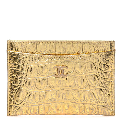 Chanel Metallic Calfskin Crocodile Embossed Cocodile Card Holder Gold 1 of 9