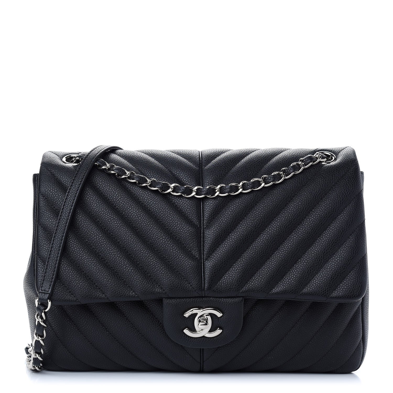 Chanel Caviar Chevron Quilted Large Puffy CC Flap Black 1 of 9