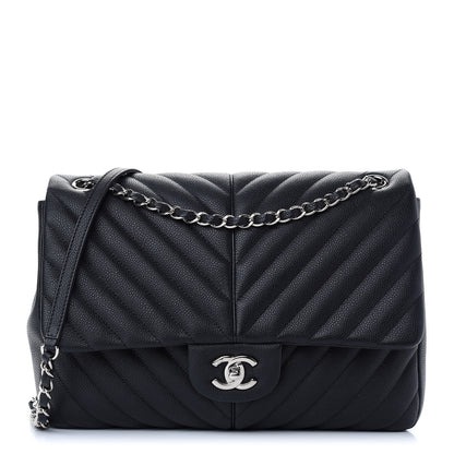 Chanel Caviar Chevron Quilted Large Puffy CC Flap Black 1 of 9