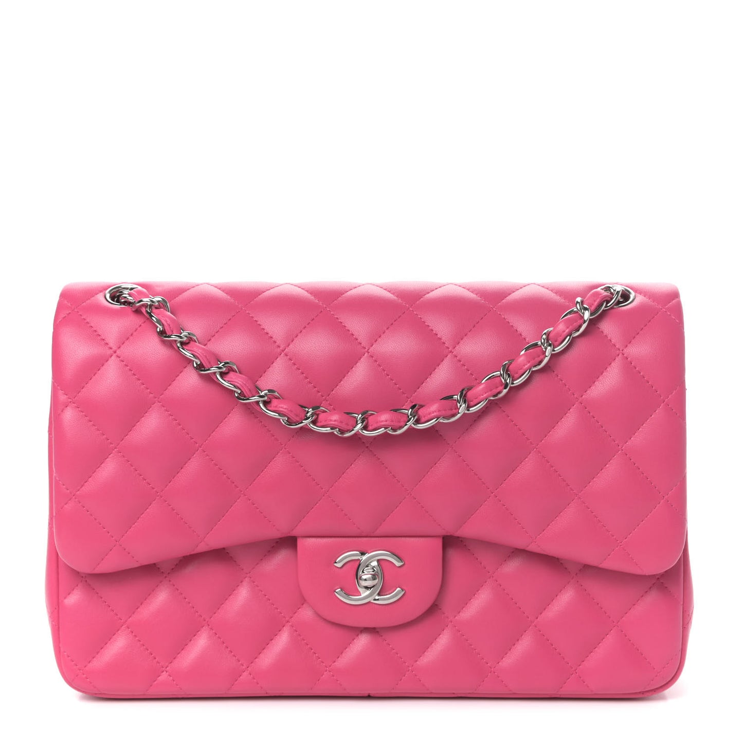 Lambskin Quilted Jumbo Double Flap Dark Pink
