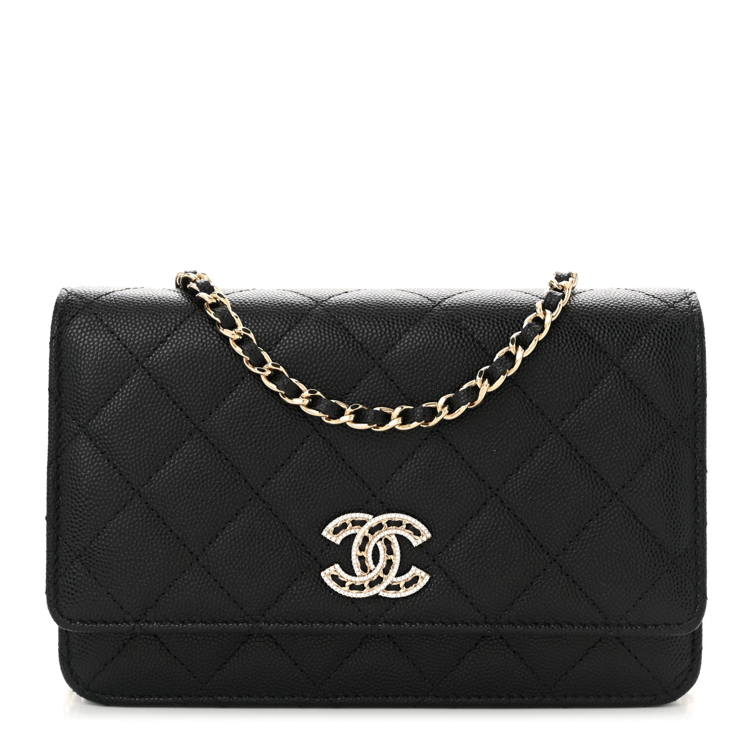 Chanel Caviar Quilted Crystal CC Wallet On Chain WOC Black 1 of 11