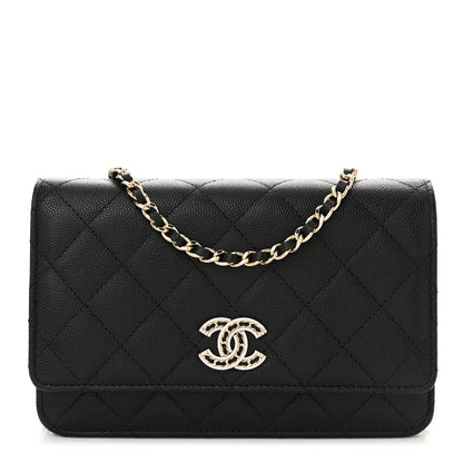 Chanel Caviar Quilted Crystal CC Wallet On Chain WOC Black 1 of 11