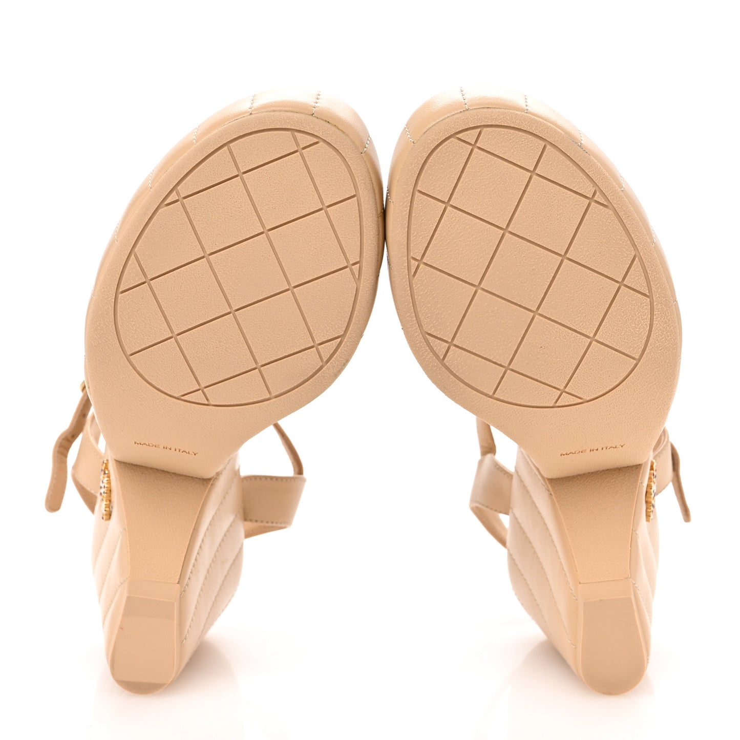 Lambskin Quilted Peep Toe Wedge Sandals 38 Beige