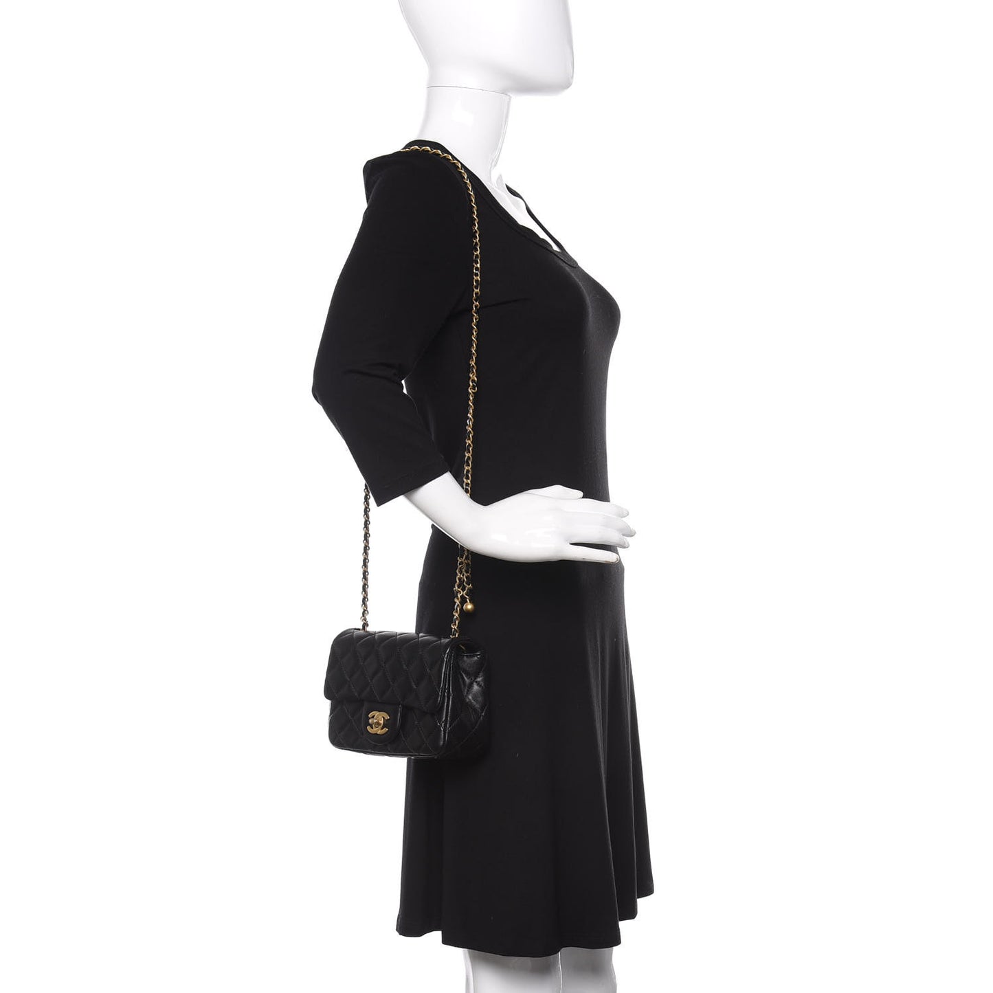 Lambskin Quilted Mini Pearl Crush Flap Black