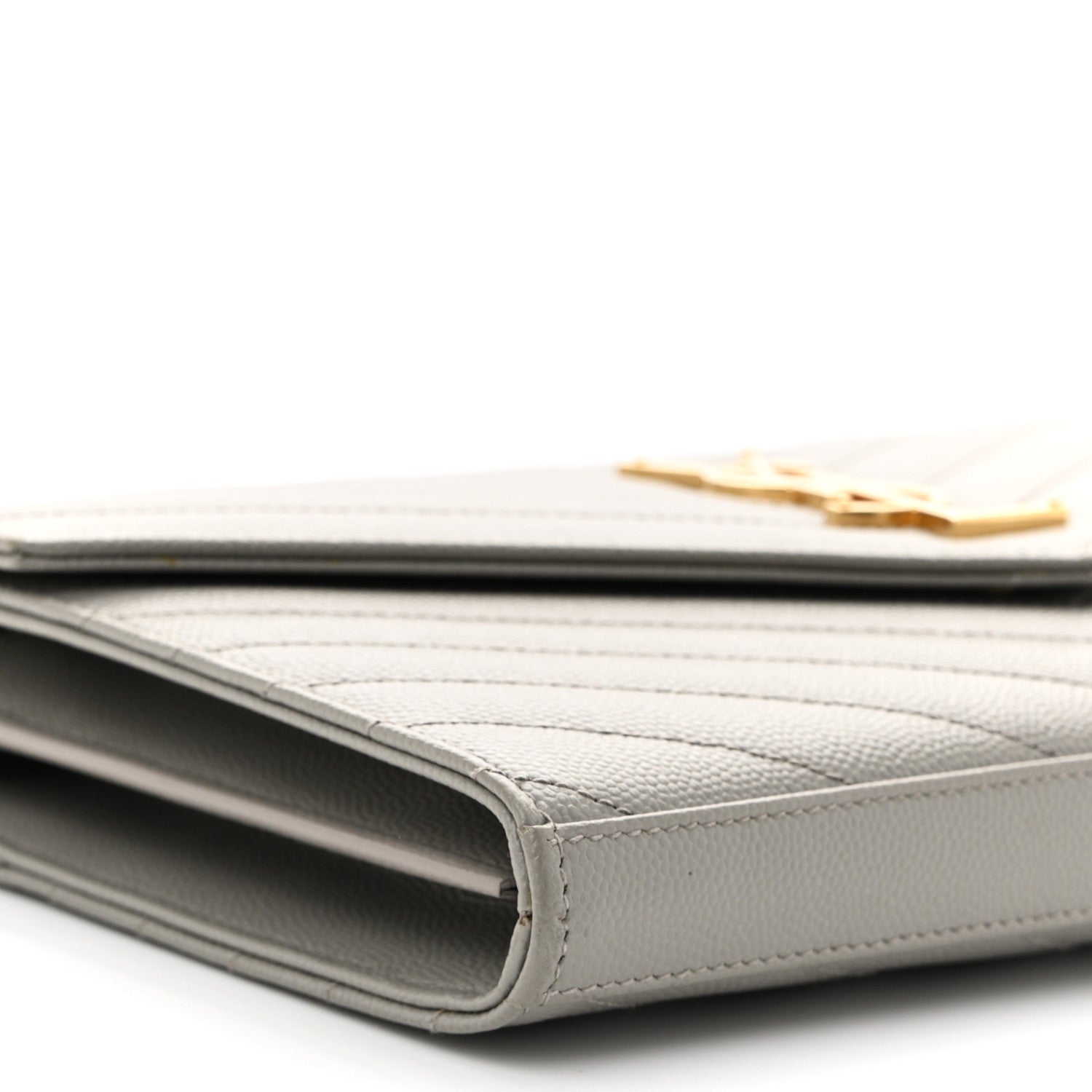 Saint Laurent Grain De Poudre Matelasse Chevron Monogram Chain Wallet Fog 10 of 12