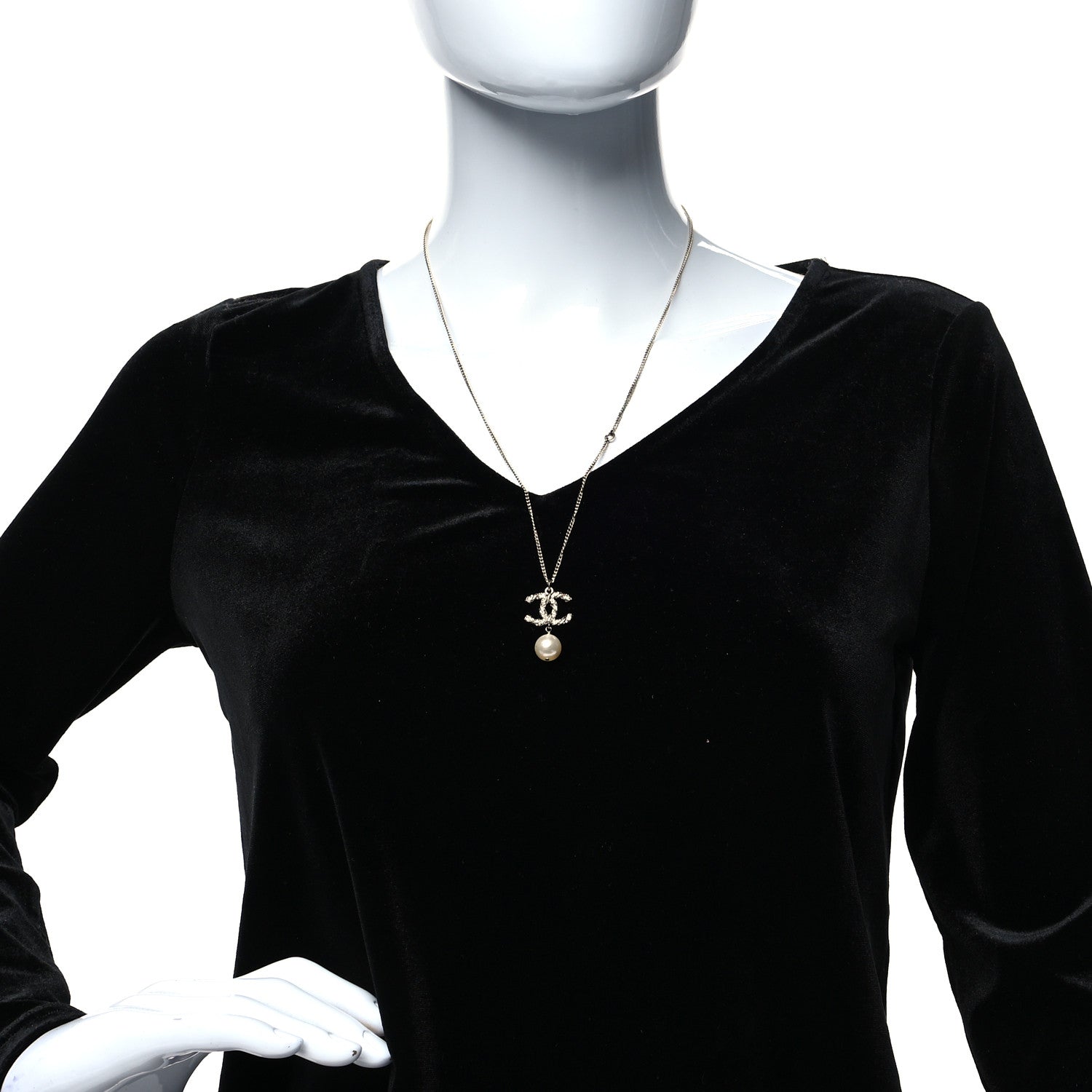 Chanel Crystal Pearl Twisted CC Drop Necklace Silver 2 of 5