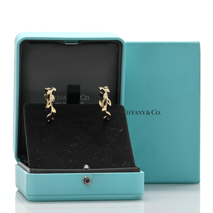 Tiffany 18K Yellow Gold Paloma Picasso Olive Leaf Hoop Earrings 5 of 5