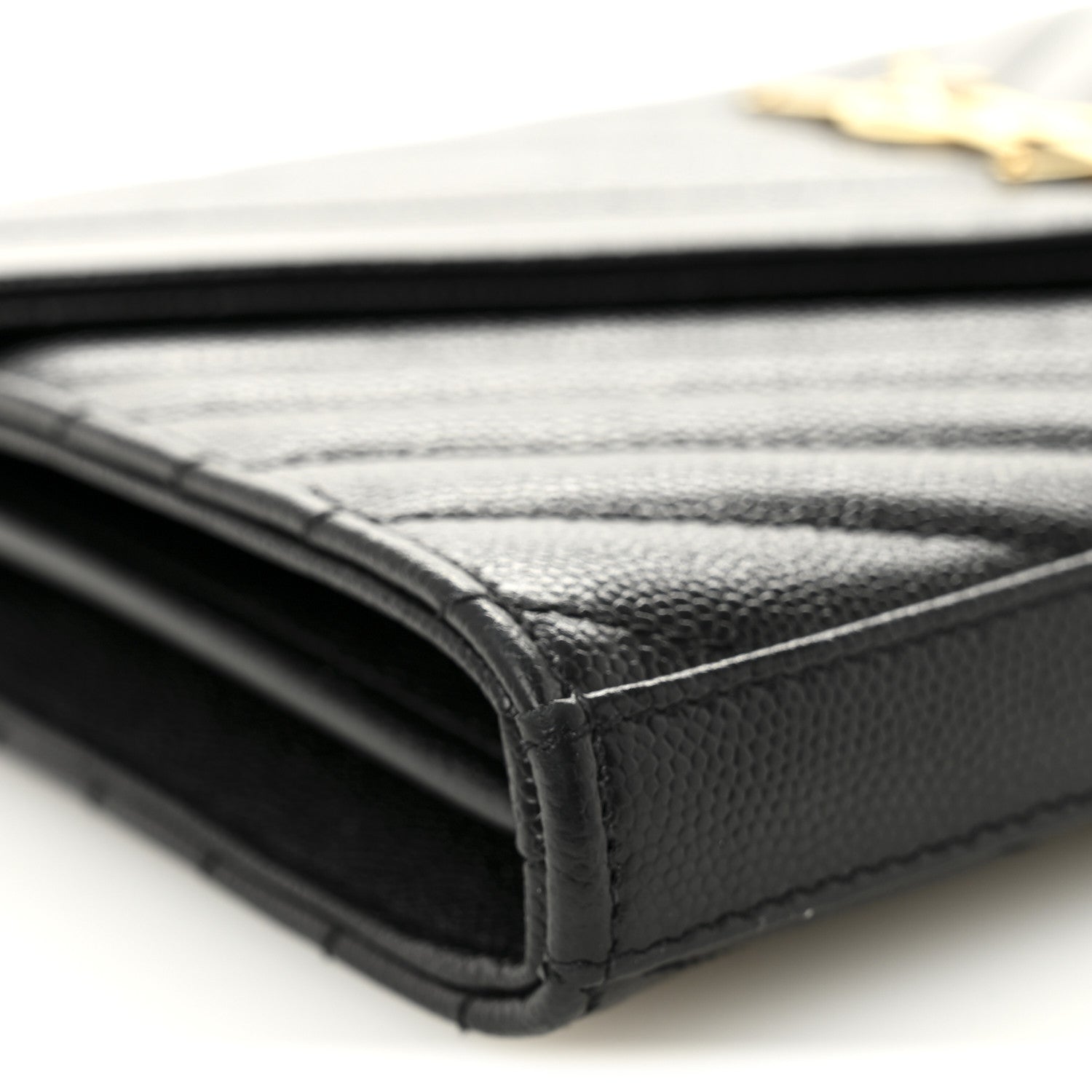 Saint Laurent Grain De Poudre Matelasse Chevron Monogram Chain Wallet Black 8 of 10