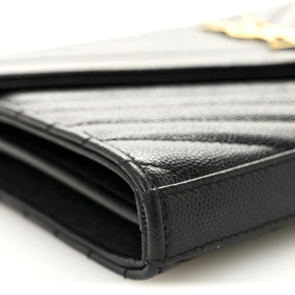 Saint Laurent Grain De Poudre Matelasse Chevron Monogram Chain Wallet Black 8 of 10