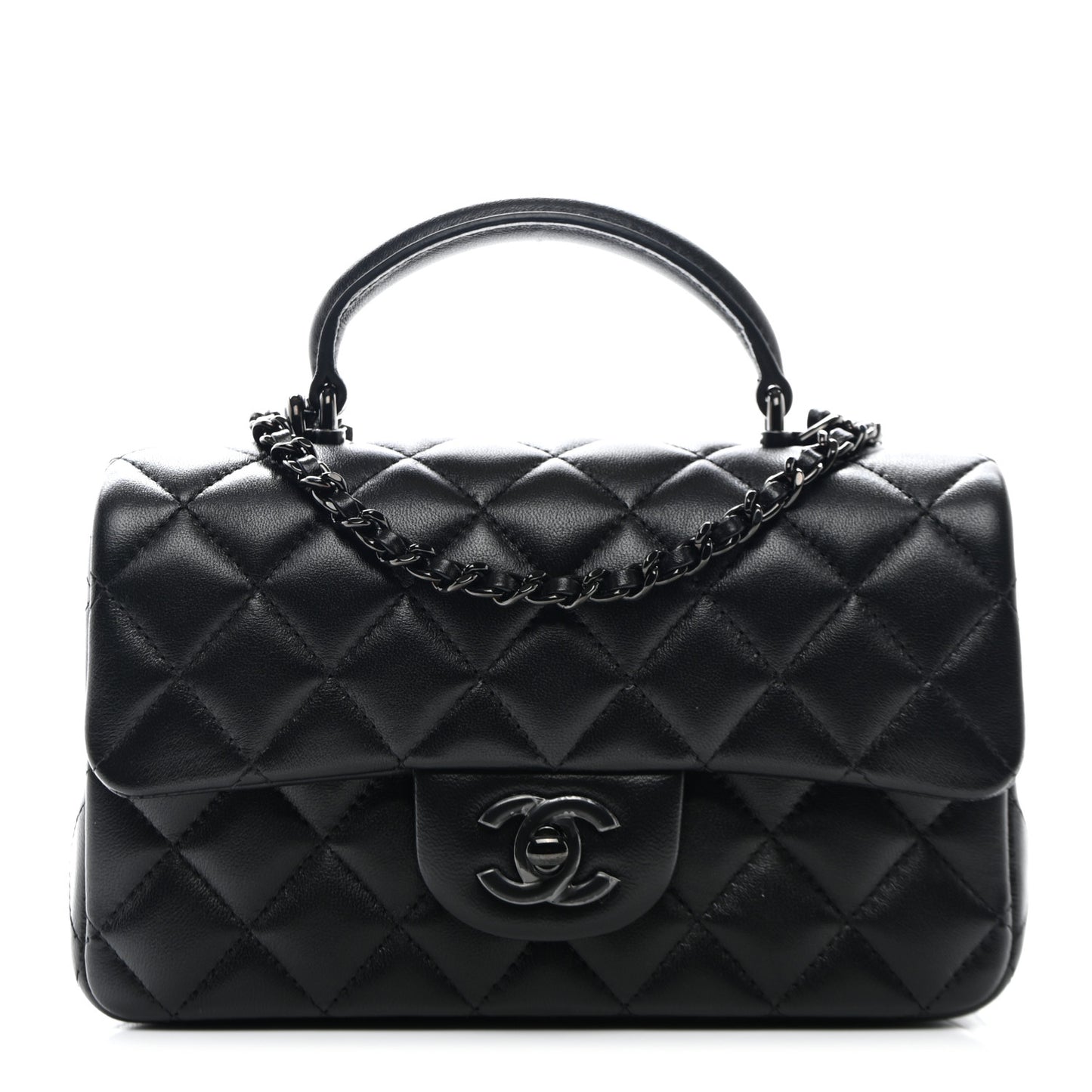 Lambskin Quilted Mini Top Handle Rectangular Flap So Black