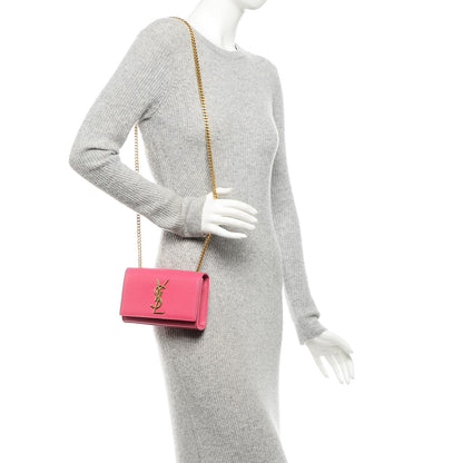 Saint Laurent Grain De Poudre Small Monogram Kate Satchel Fuchsia 2 of 5